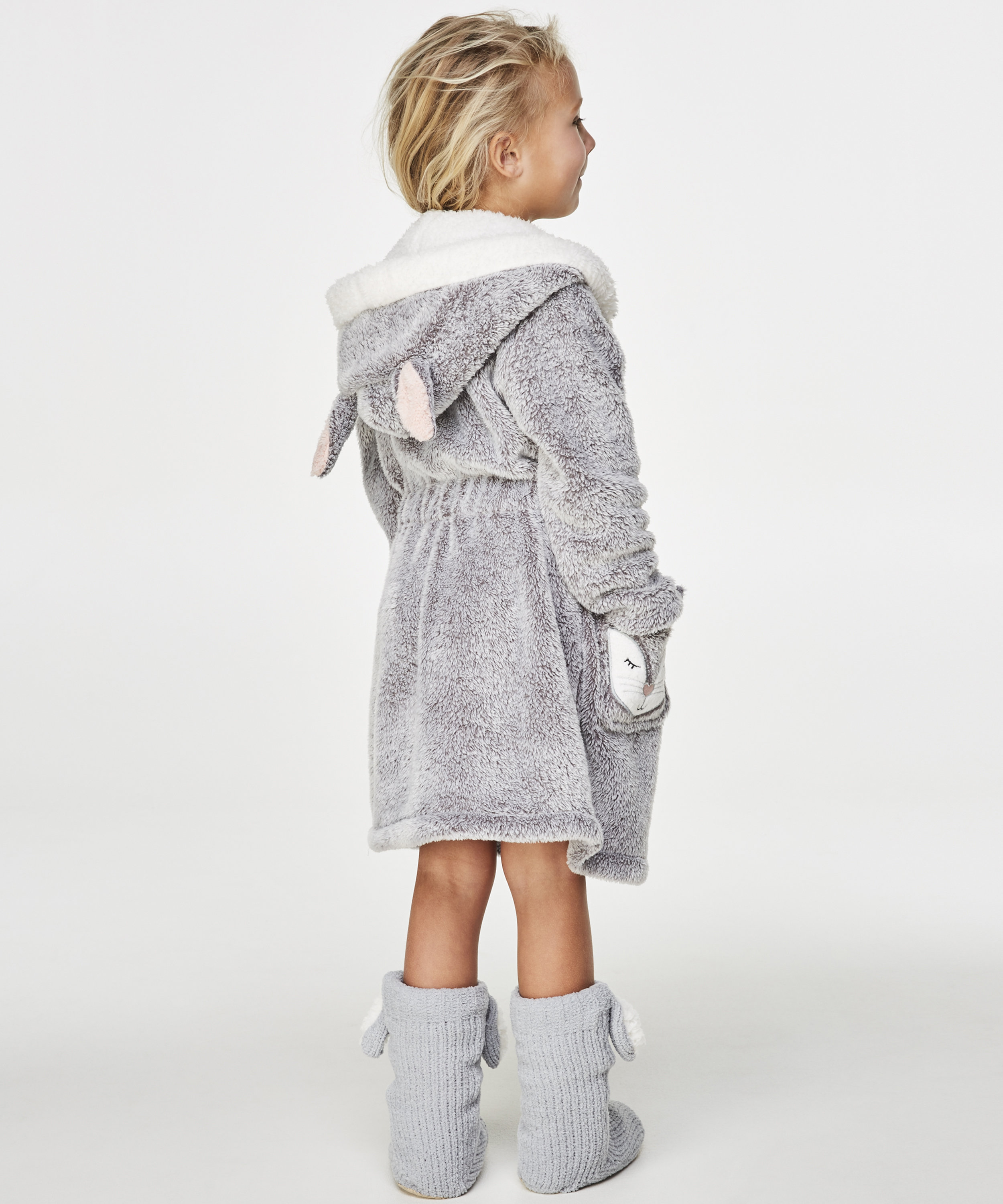 Kids Fleece Bathrobe, Gray, main