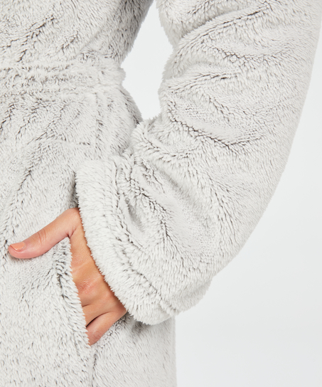 Long Fleece Bathrobe, Gray