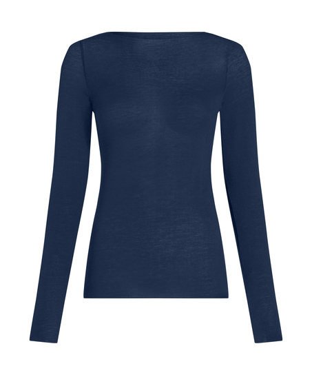 super soft Boatneck Shirt with Cashmere, Blue