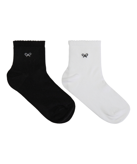 2 Pair Cotton Half Crew Socks, White