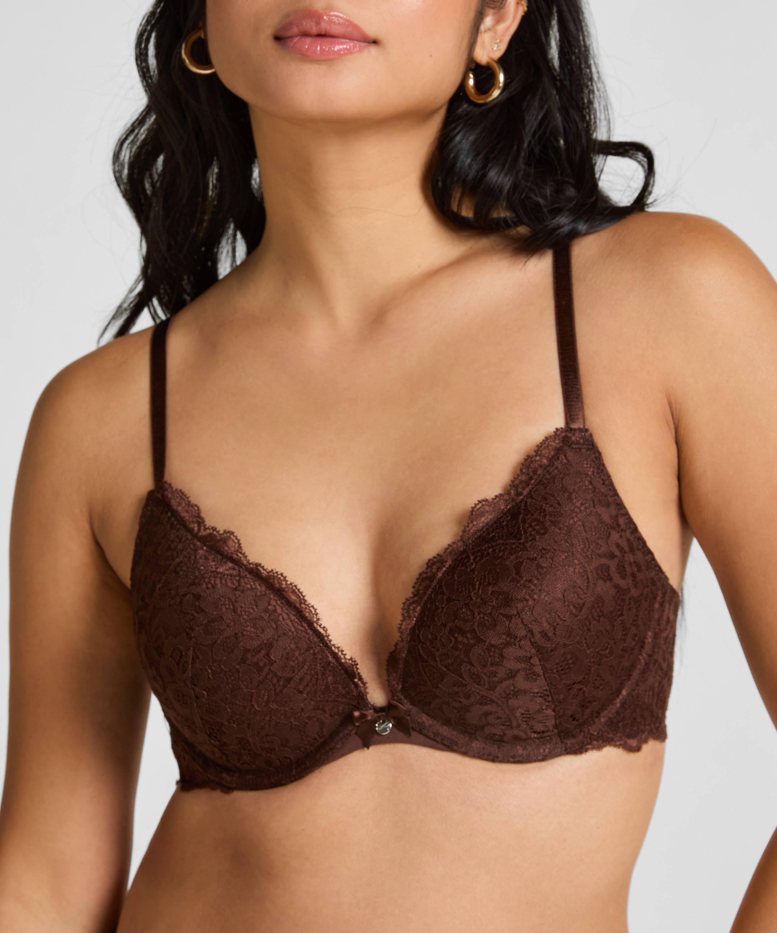Marine Padded Push-Up Underwired Bra, Brown, main