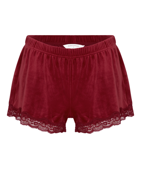 Pyjama Short Velours Scallop Lace, Red