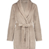 Short Fleece Ribbed Bathrobe, Beige
