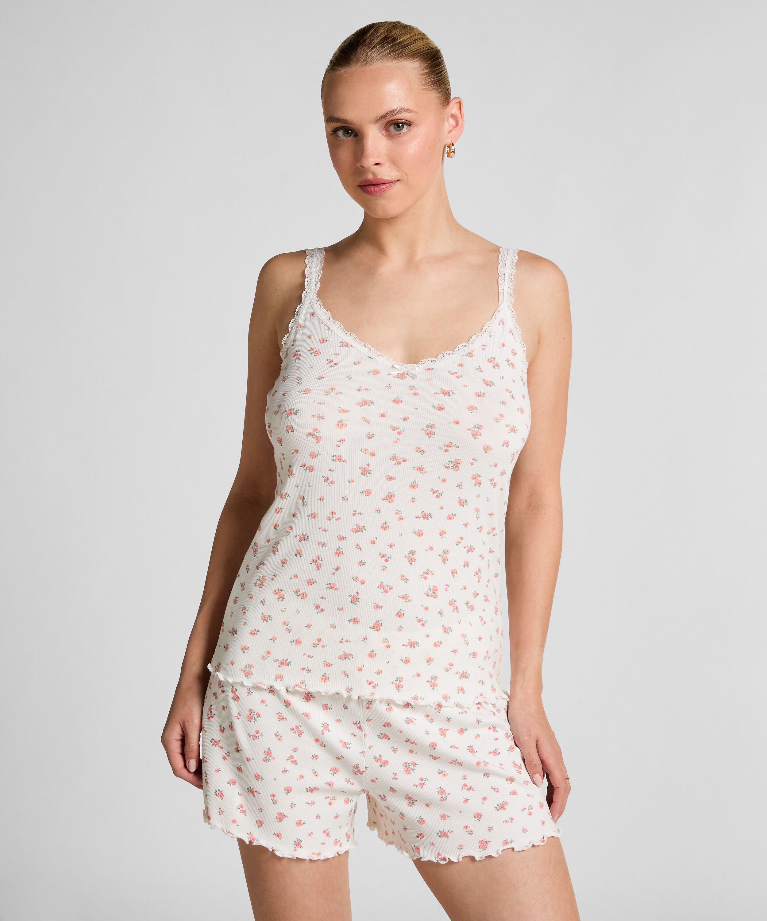 Ribbed Lace Cami, White