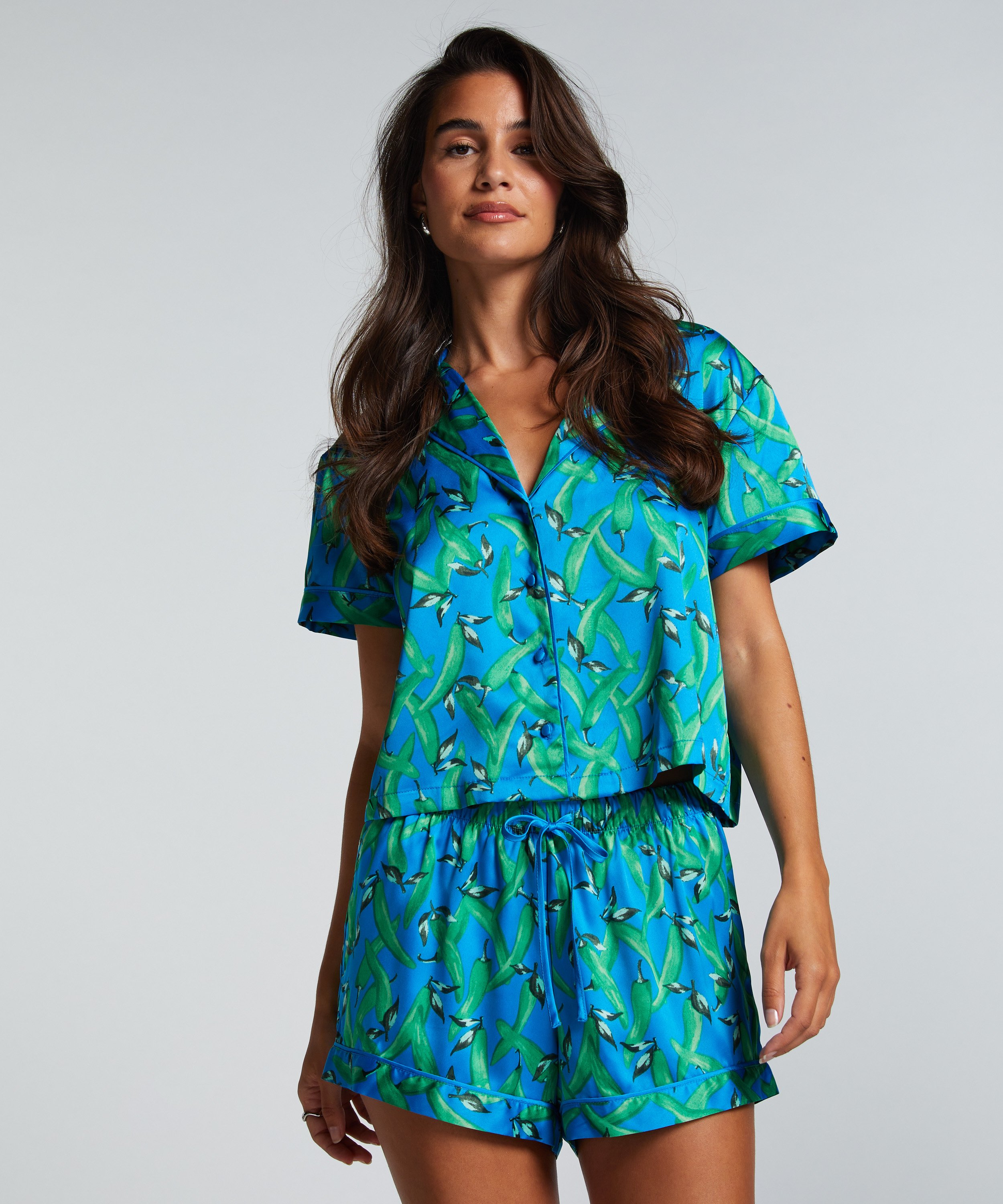 Satin Short-Sleeved Jacket, Blue, main