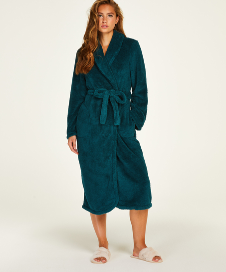 Long Fleece Bathrobe, Blue