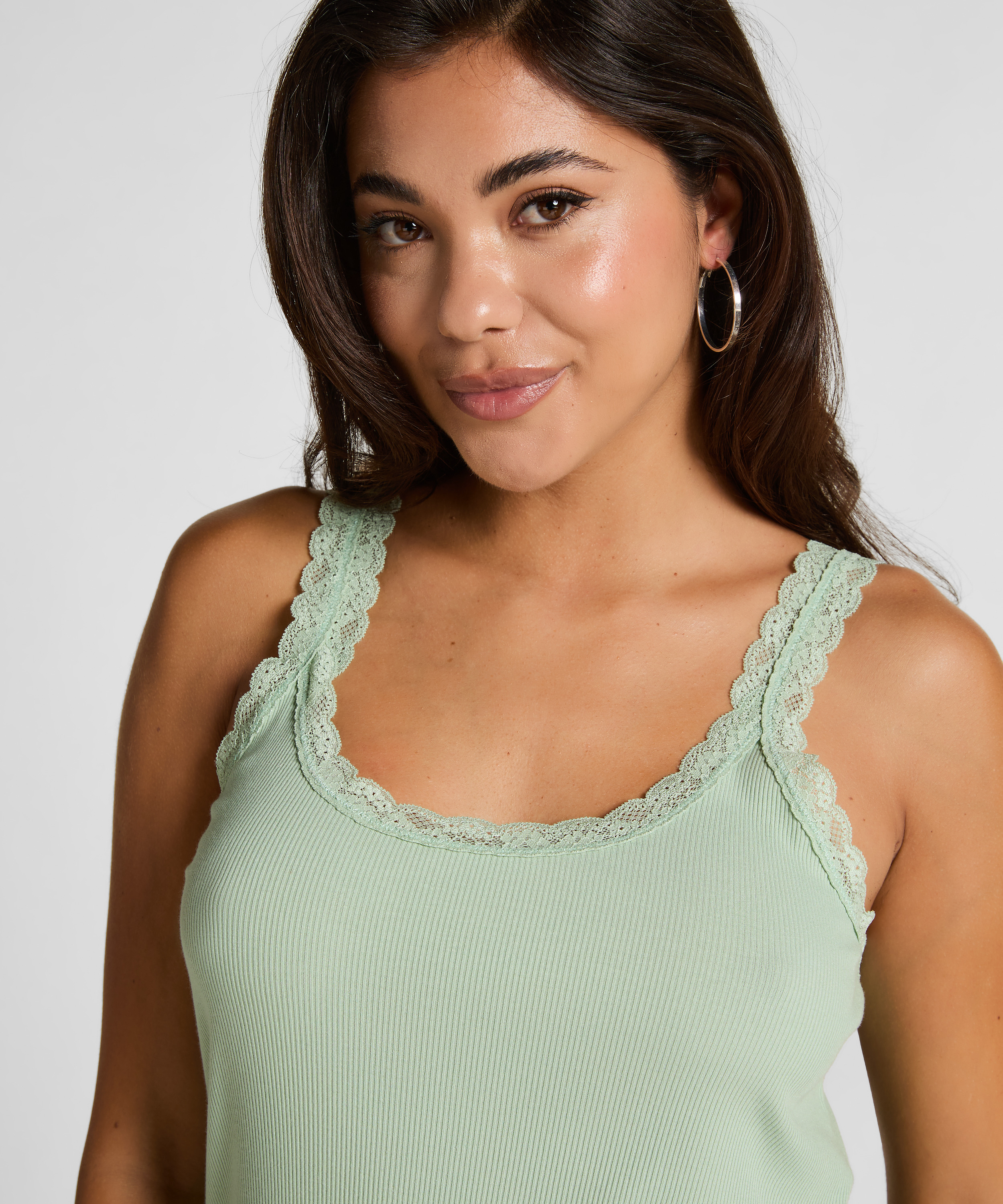 Ribbed Lace Singlet, Green, main