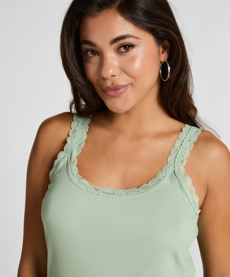 Ribbed Lace Singlet, Green