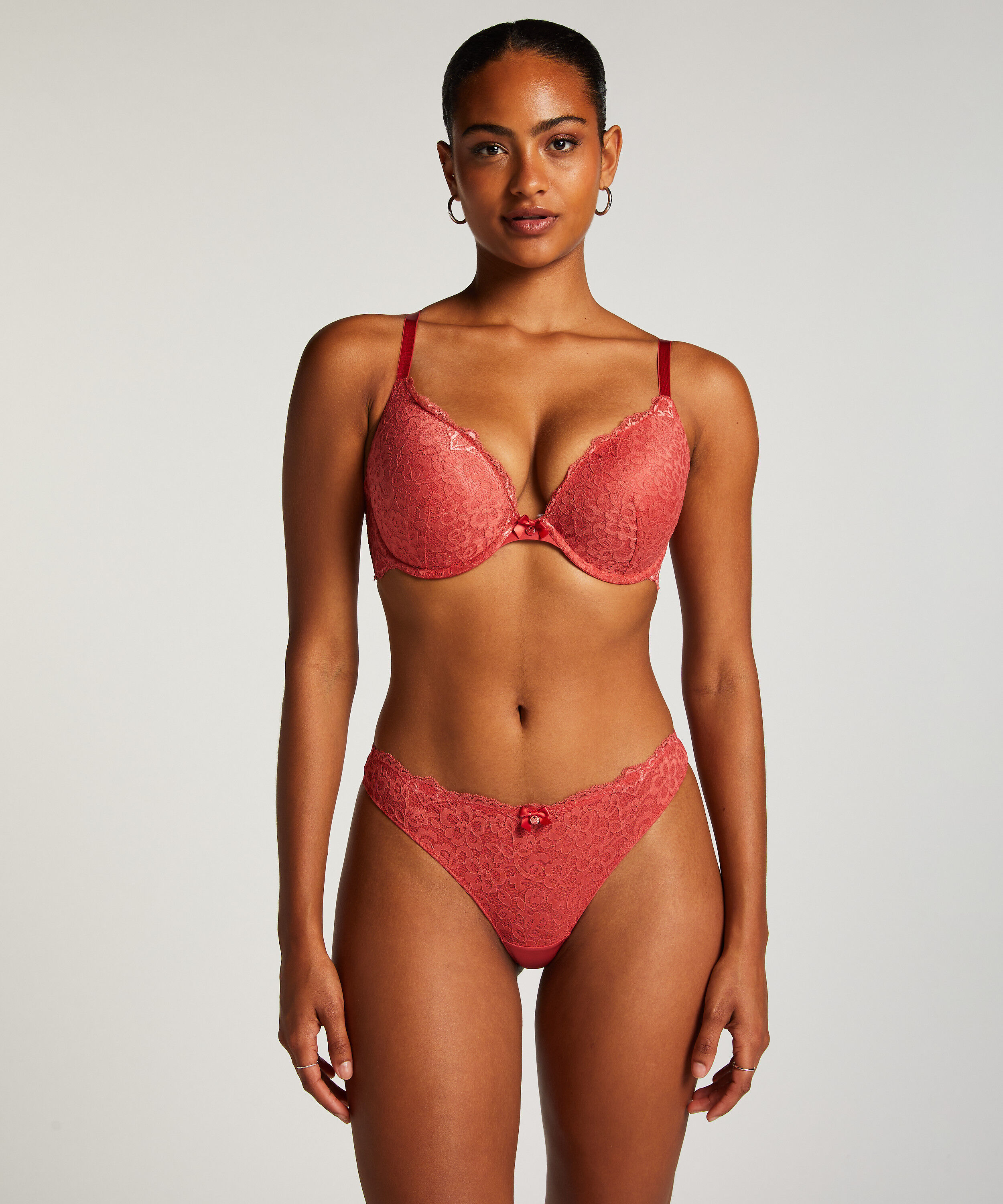 Marine Padded Push-Up Underwired Bra, Red