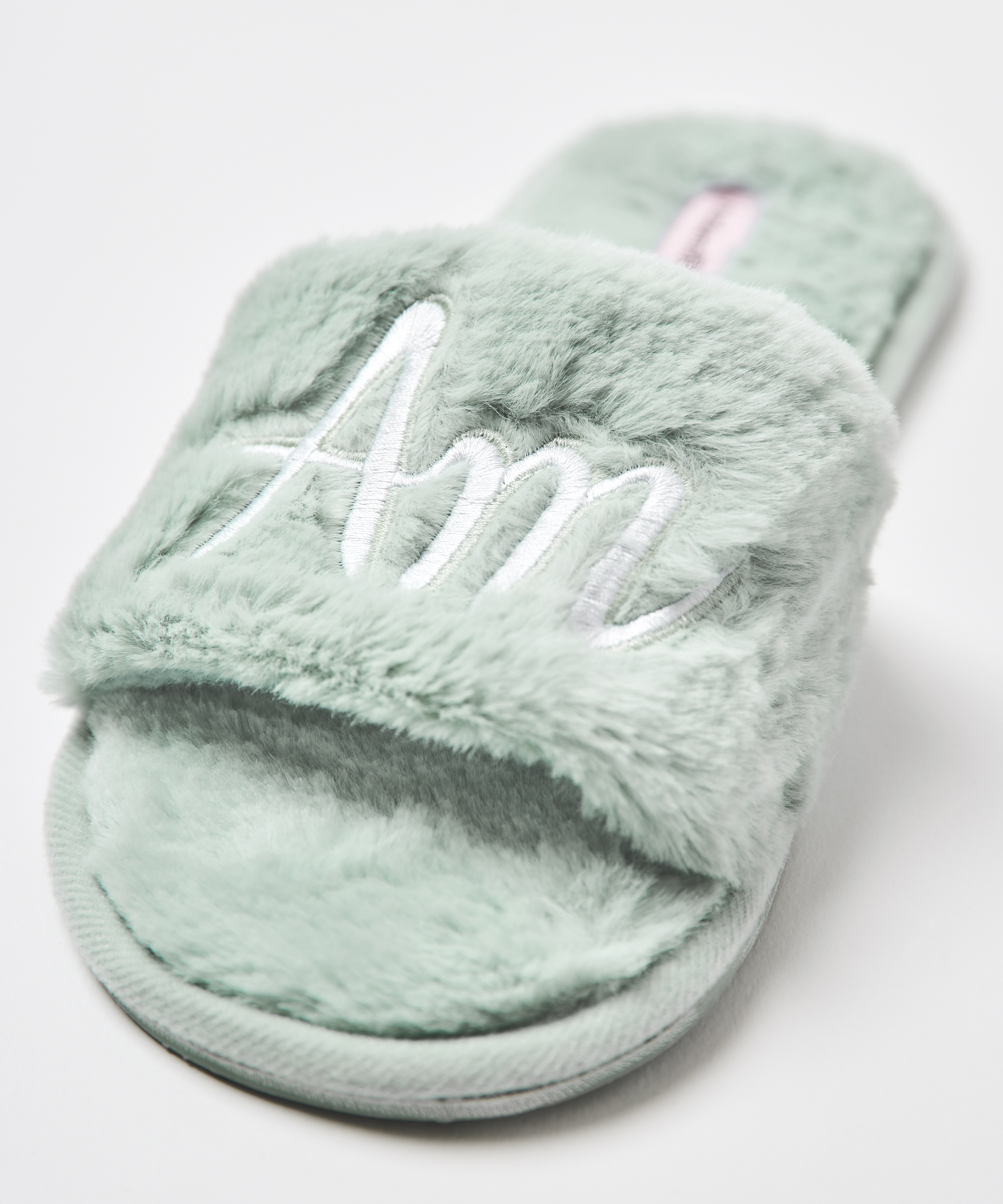Fake Fur Home Slippers, Green, main