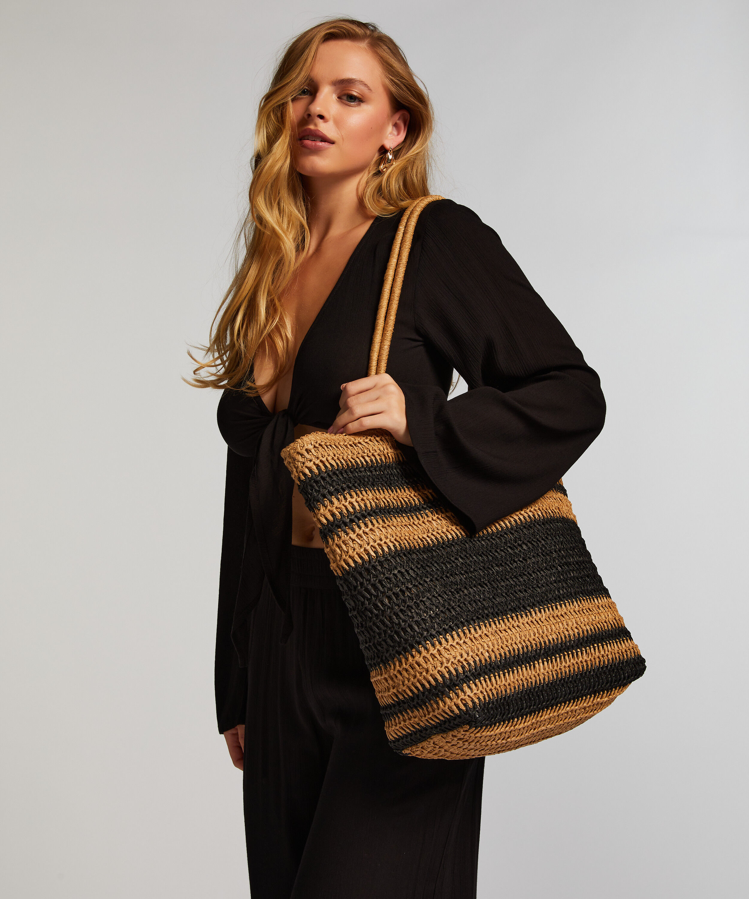 Striped Beach Bag, Black