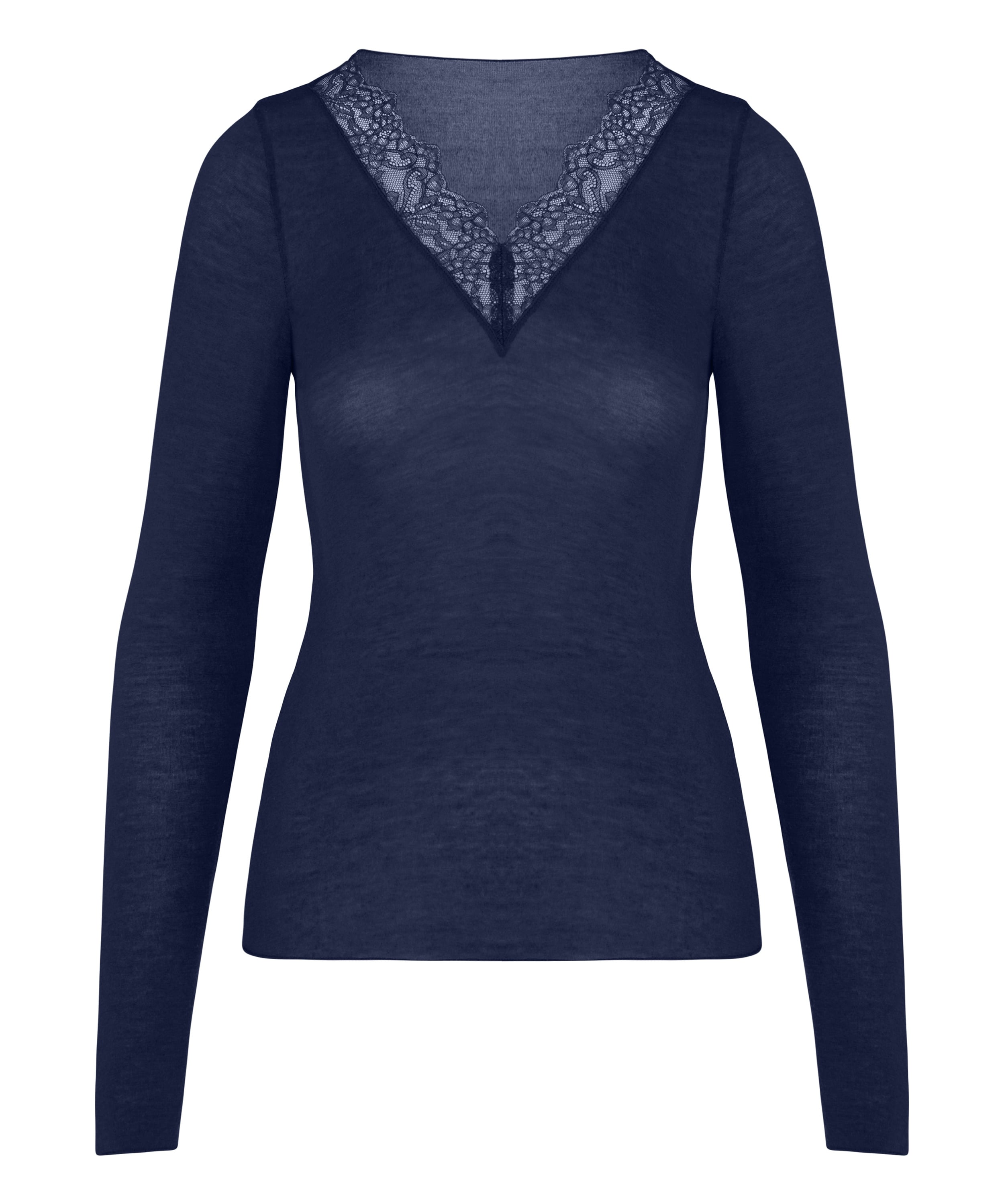 super soft Lace V-Neck Shirt with Cashmere, Blue, main