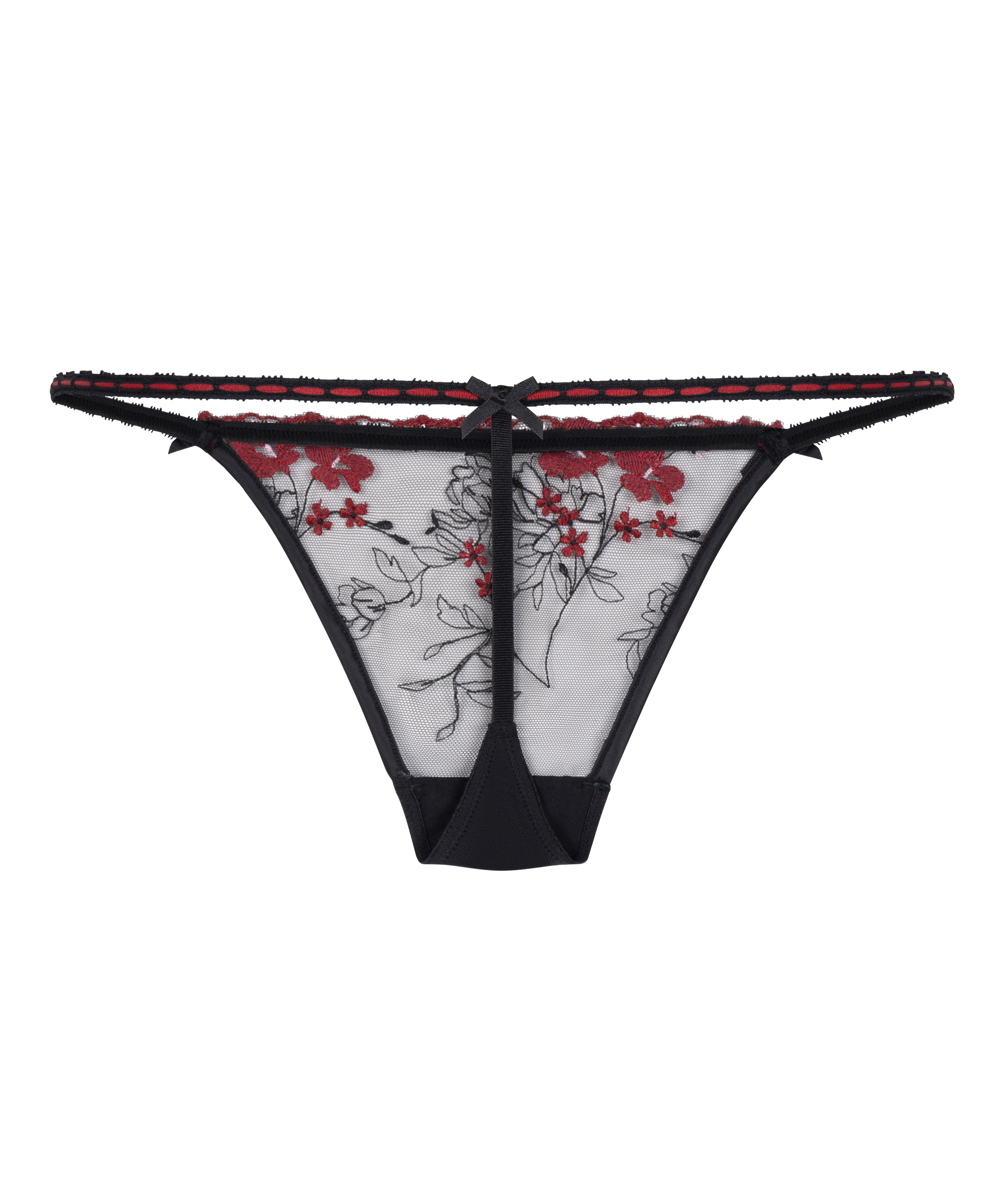 Delicate and dreamy, this sheer mesh string is adorned with intricate floral embroideries for a romantic touch. Its lightweight design offers a perfect blend of elegance and comfort. Pair it with the matching bra for the sweetest look!, Black, main