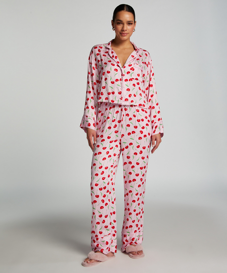 Twill Long-sleeved Pyjama Top, Pink