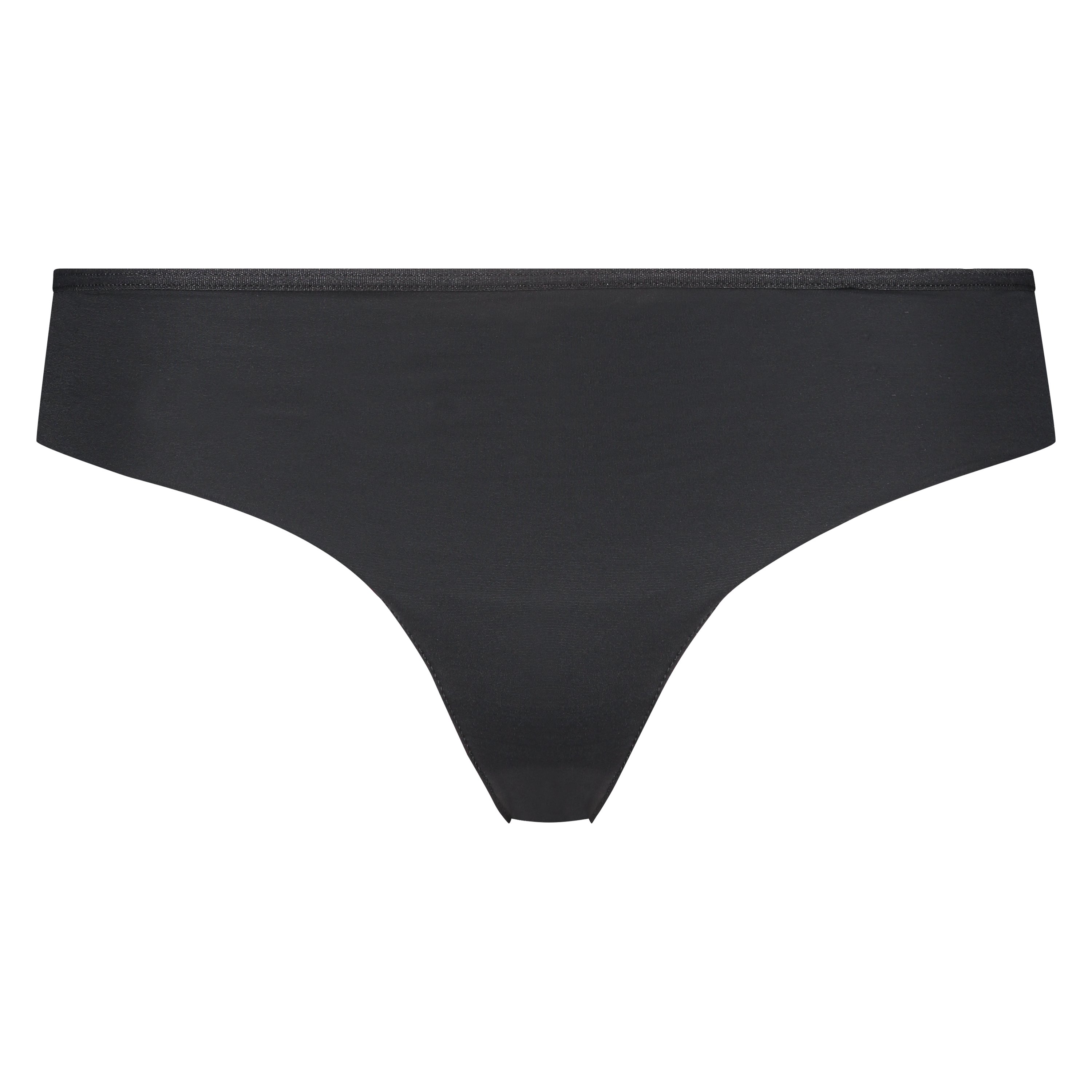 Lace Back Invisible Thong, Black, main