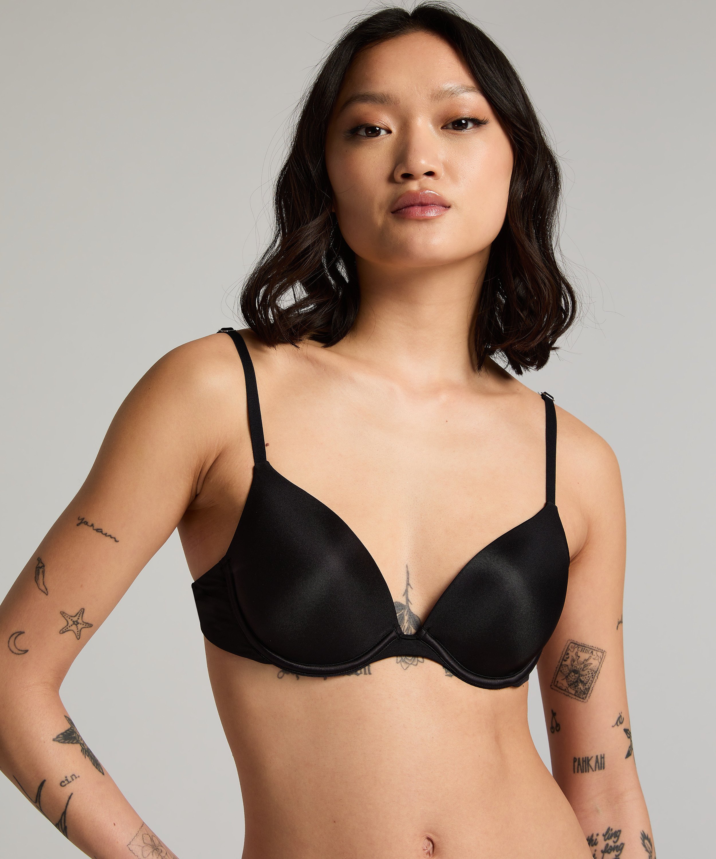 Transparent Back Multiway Padded Underwired Bra, Black, main