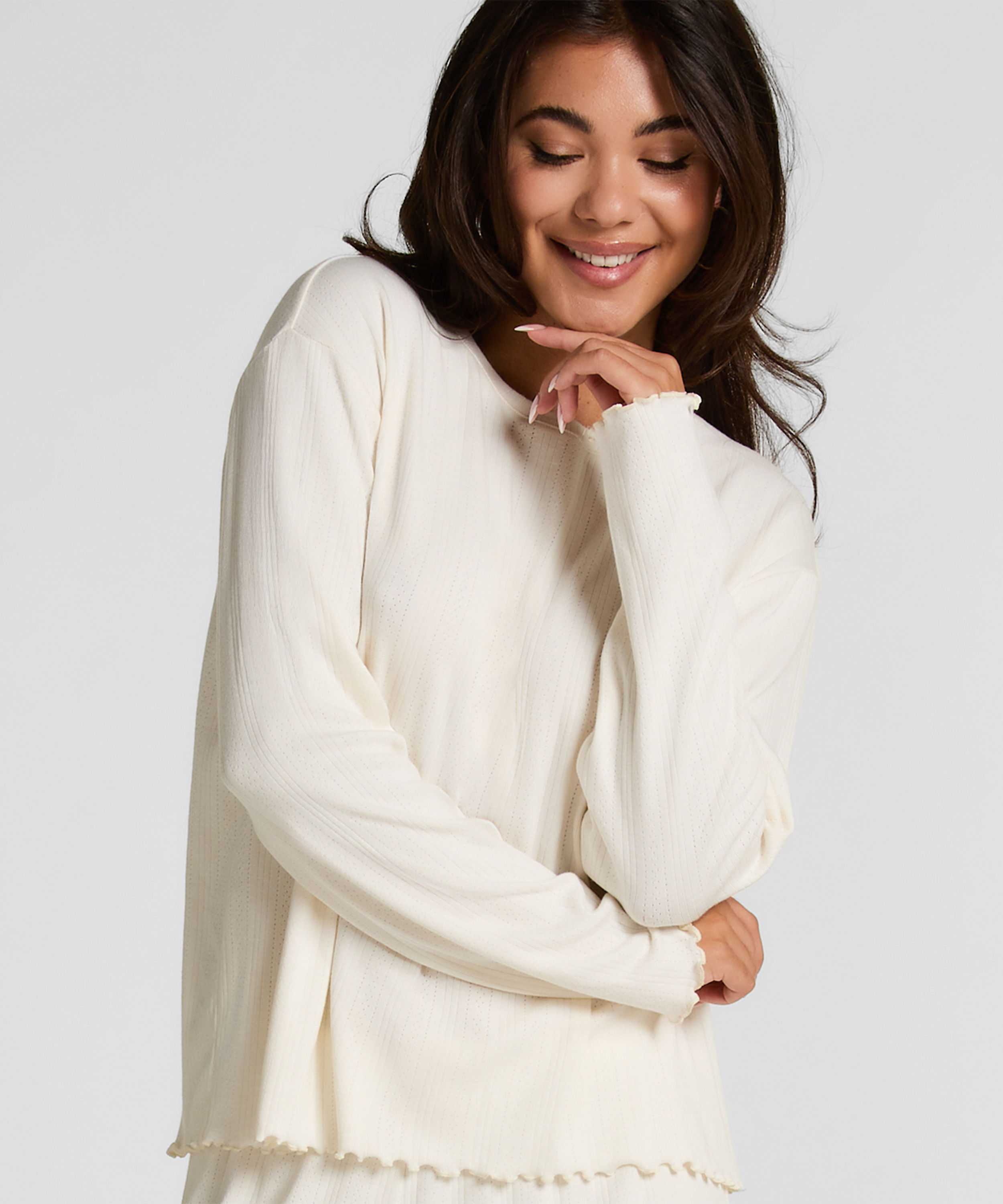 Pyjama Top Loose Pointelle, White, main