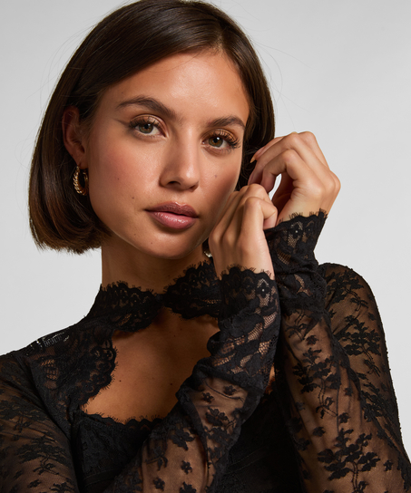 Turn heads with this stunning all-over lace body&mdash;where elegance meets versatility in one daring piece. Made from lace that hugs your curves, this body is designed to impress from every angle. The removable long sleeves offer the freedom to switch up your look. Perfect for special occasions, nights out, or adding a touch of luxury to your everyday wardrobe., Black