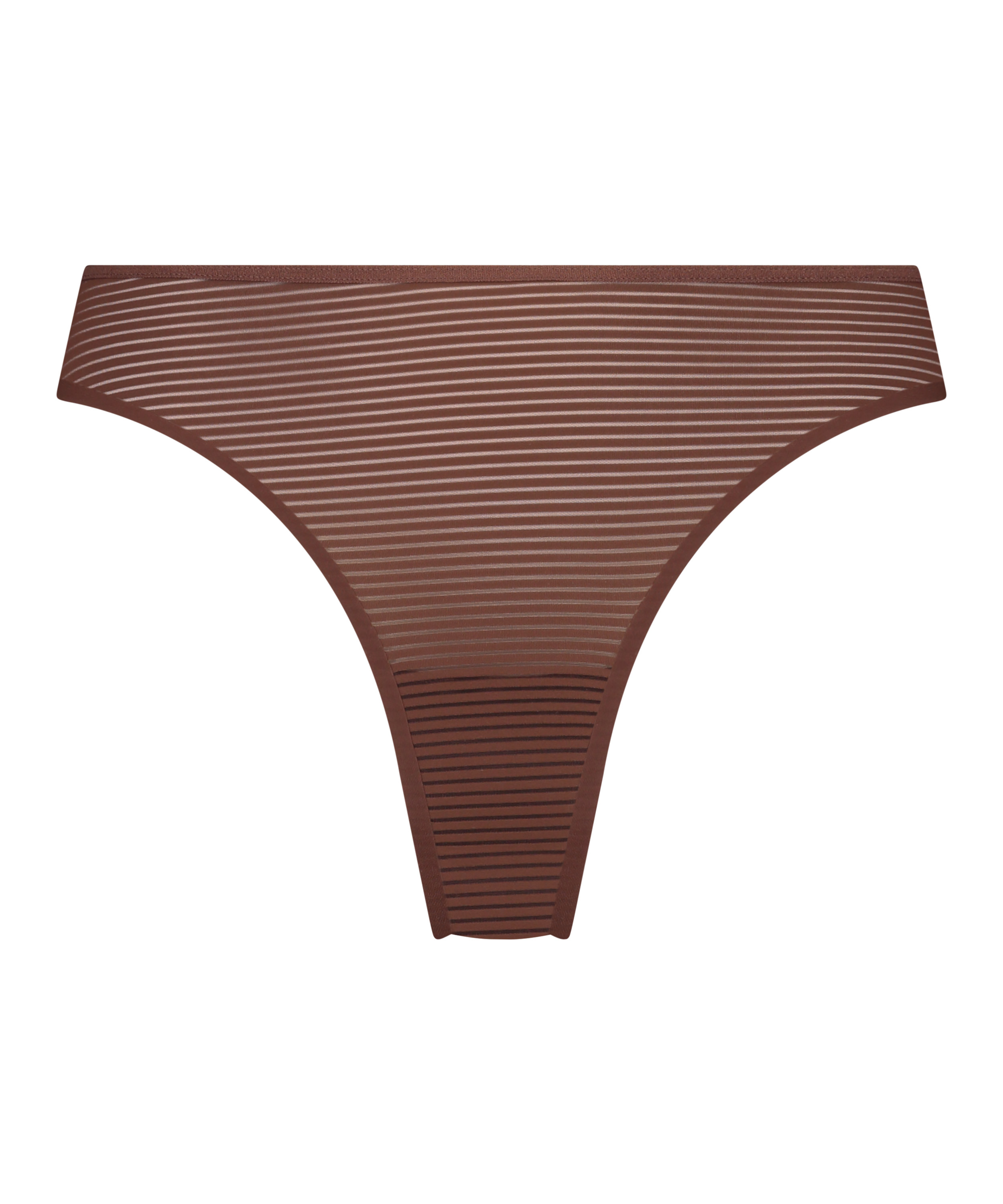 Invisible thong Stripe mesh, Brown, main