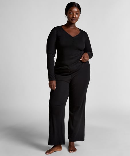 Henley Pyjama Top, Black