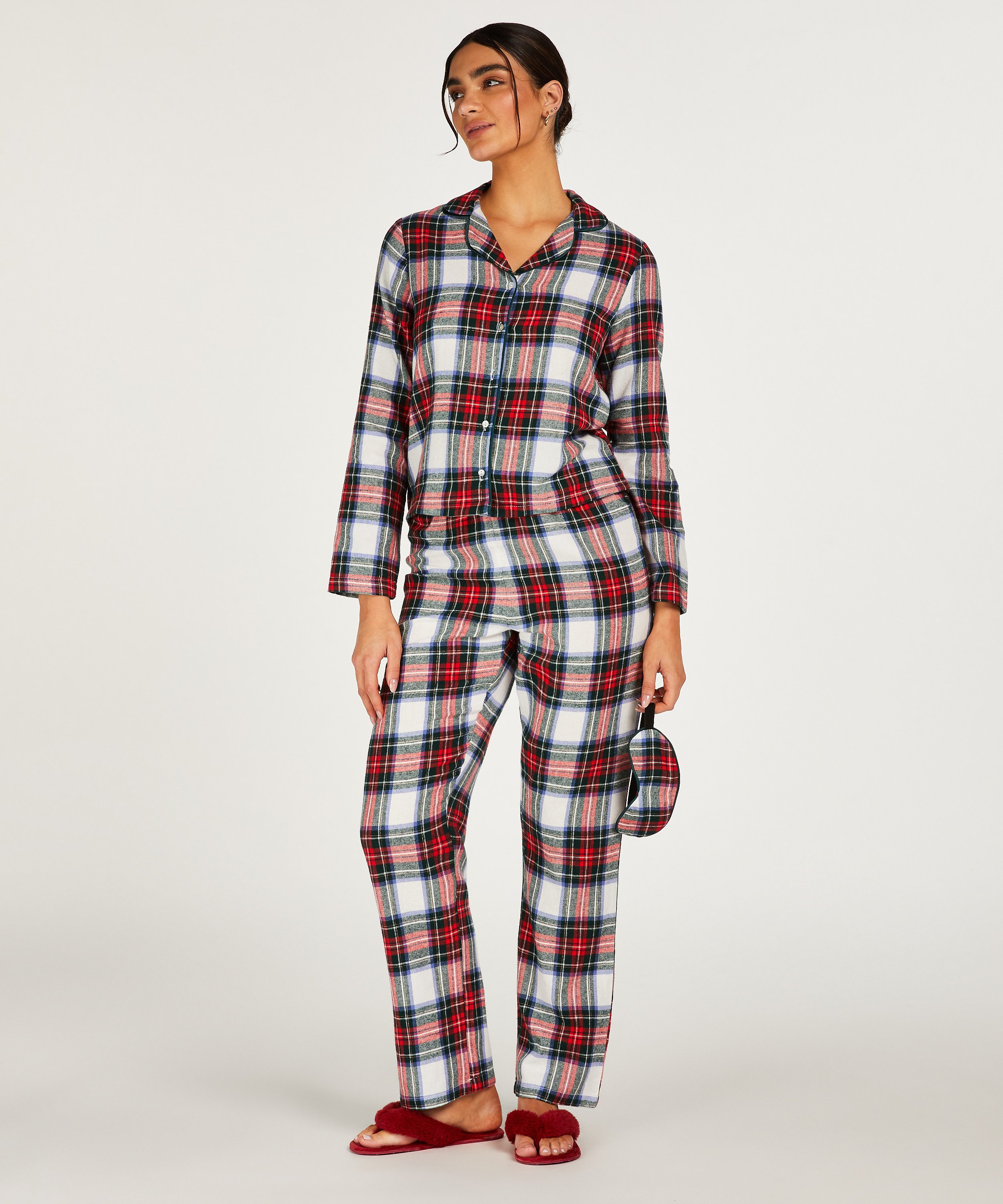 Twill Check Pyjama Set, White, main