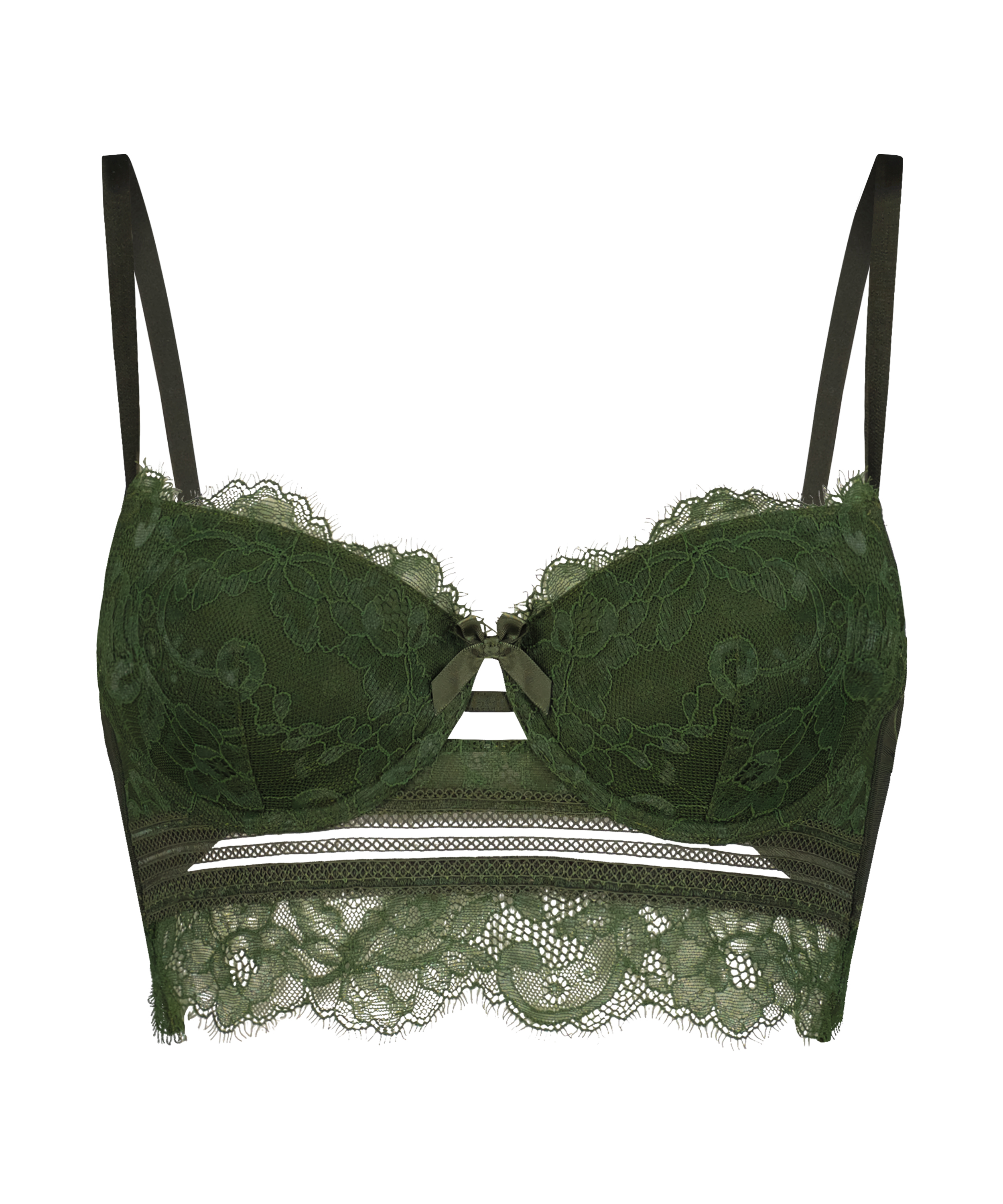 Saffron Padded Underwired Longline Bra, Green, main