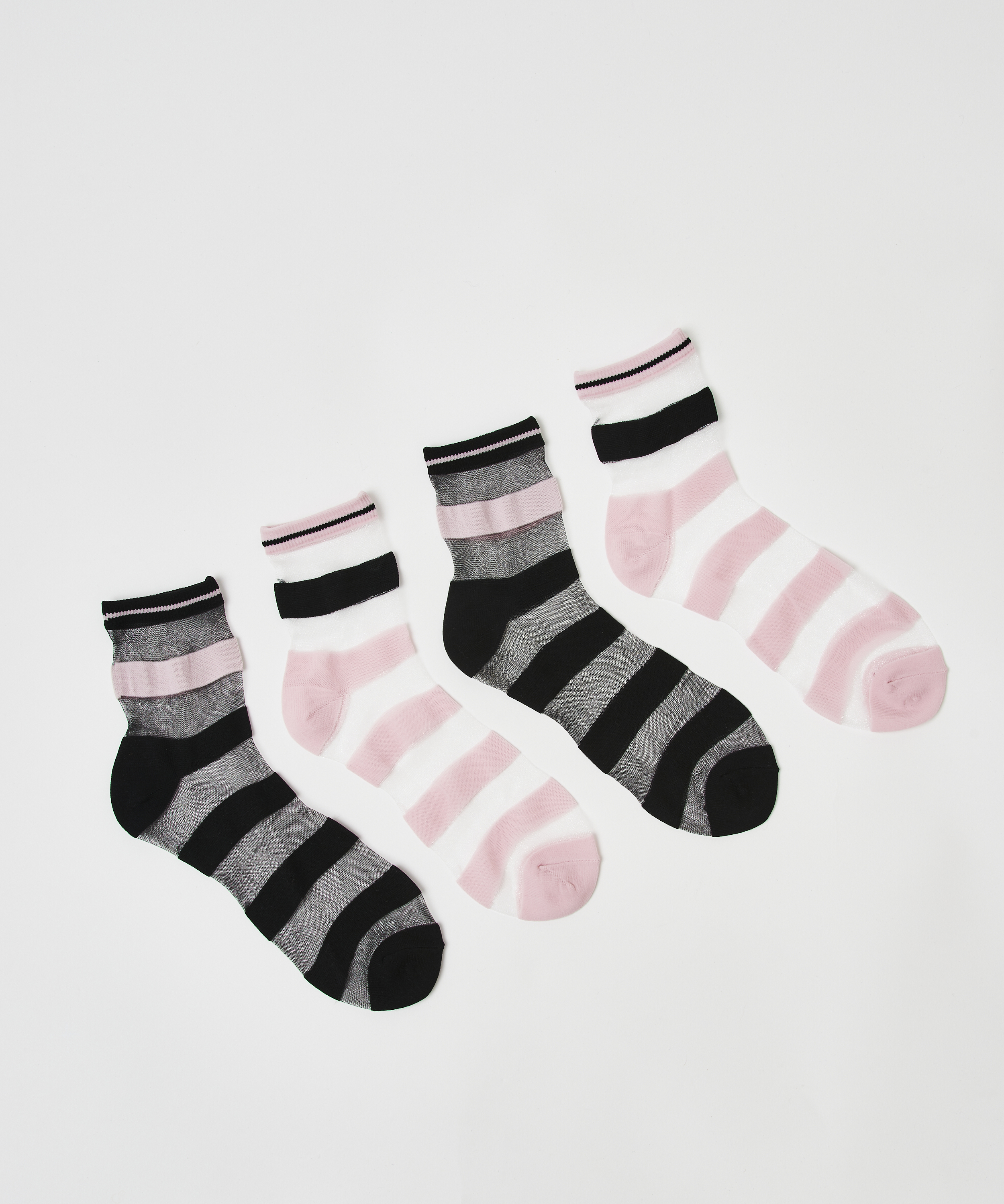 Mesh Striped Socks (2 pairs), Black, main