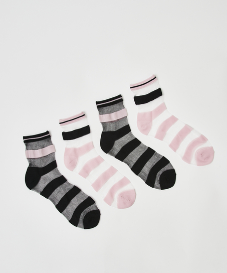Mesh Striped Socks (2 pairs), Black