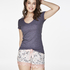 Ribbed Short-Sleeved V-Neck Pyjama Top, Gray