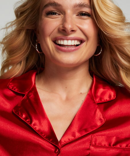 Satin Long-Sleeved Jacket, Red