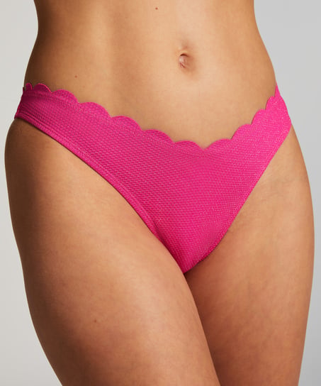 Scallop Lurex High-Leg Bikini Bottoms, Pink