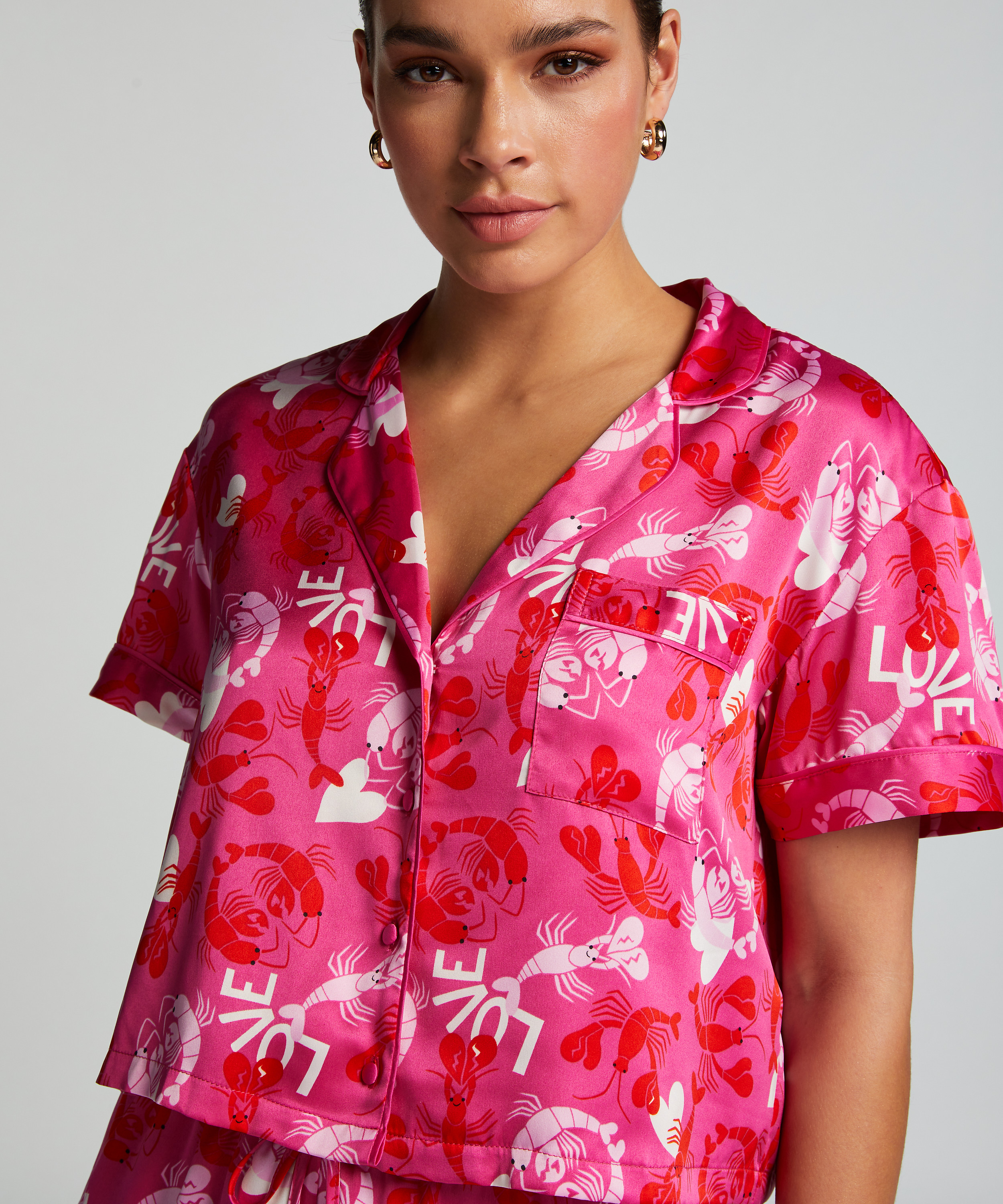 Satin Short-Sleeved Jacket, Pink, main