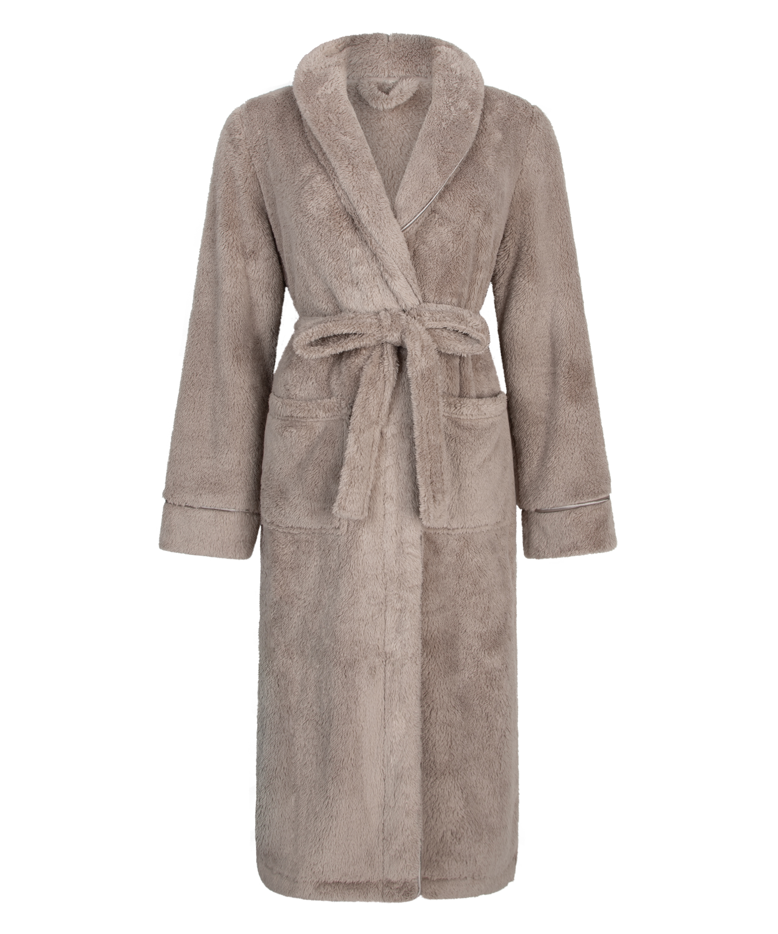 Long Fleece Bathrobe, Beige, main