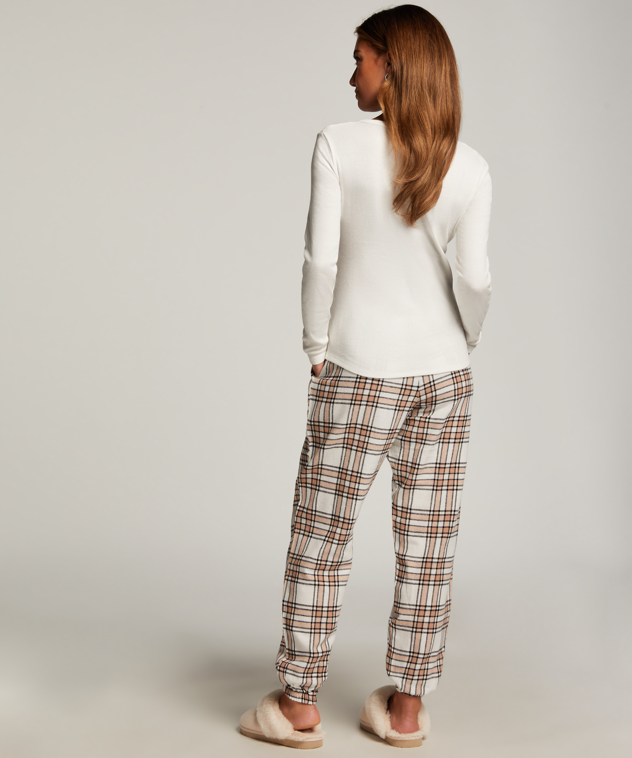 Flannel Pyjama Pants, Beige, main