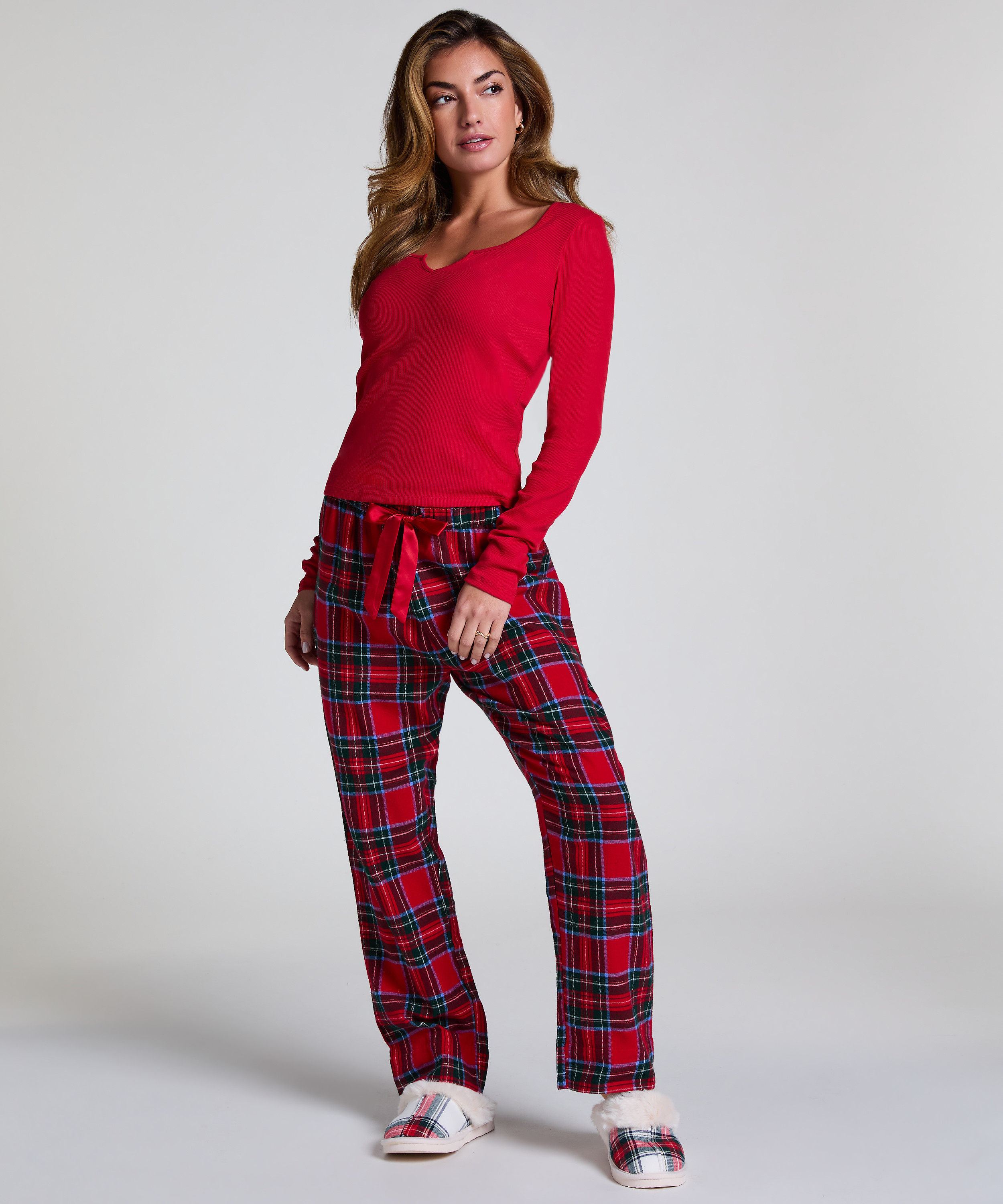 Top V-neck long sleeves, Red, main