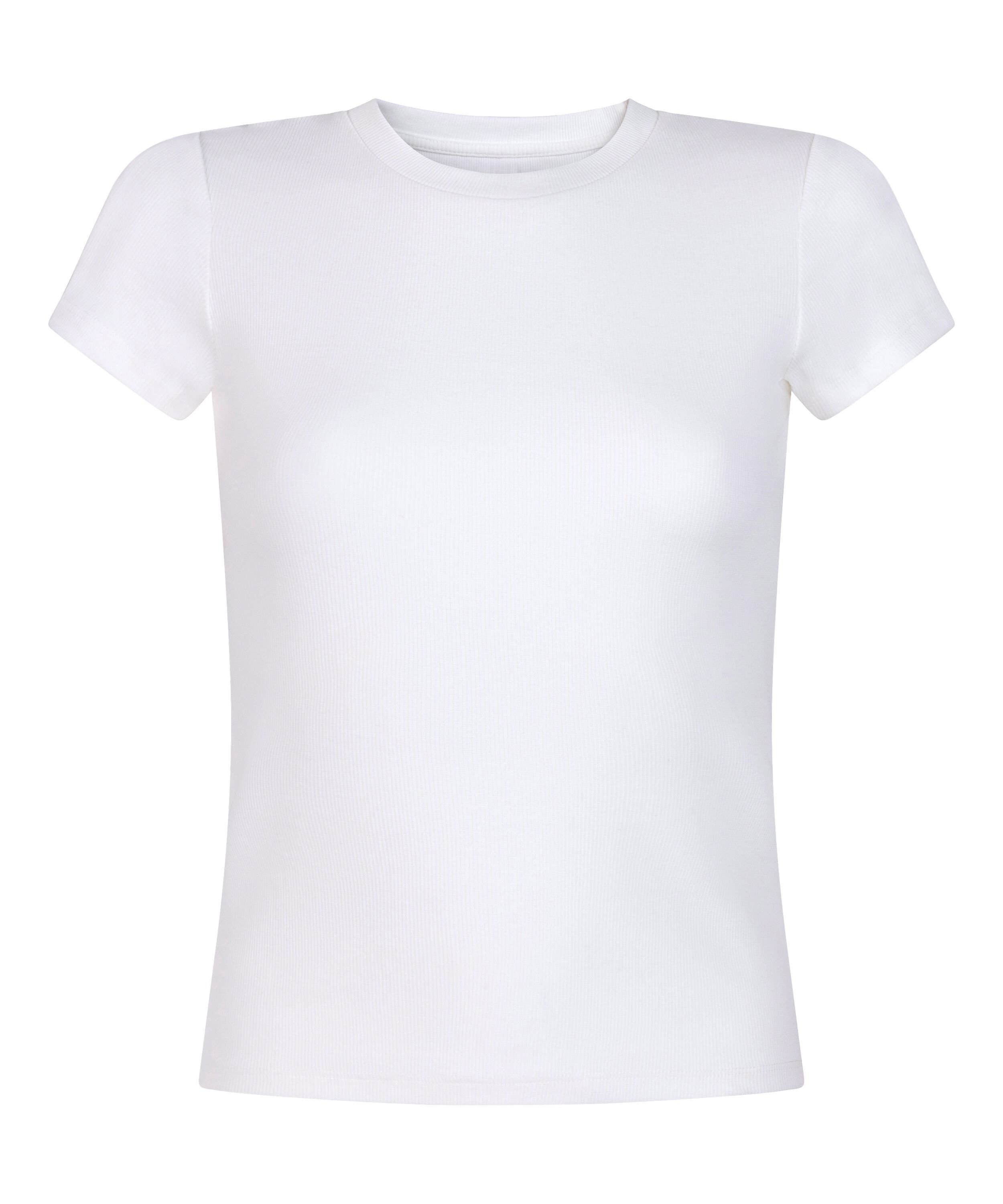 Ribbed Crew Neck Short-Sleeved Pyjama Top, White
