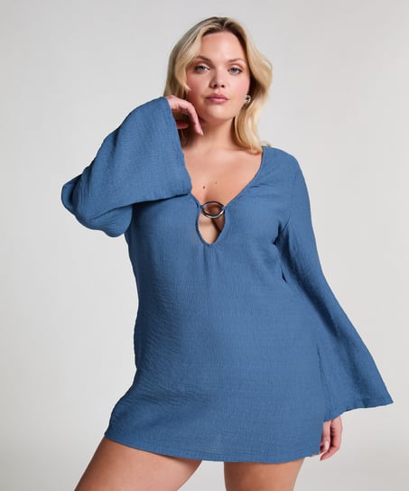 Beach Long-Sleeved Ring Dress, Blue