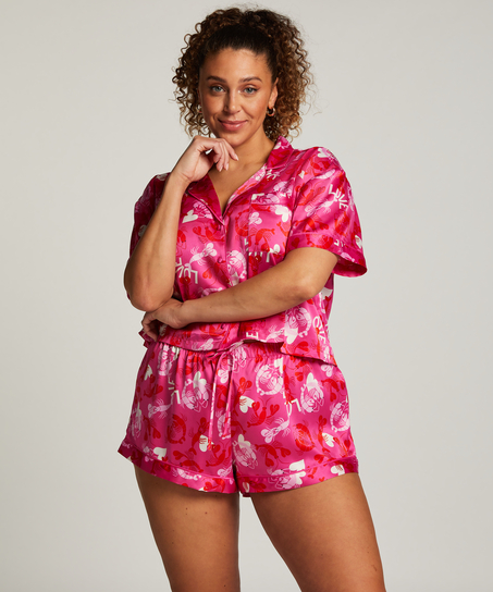 Satin pyjama shorts, Pink