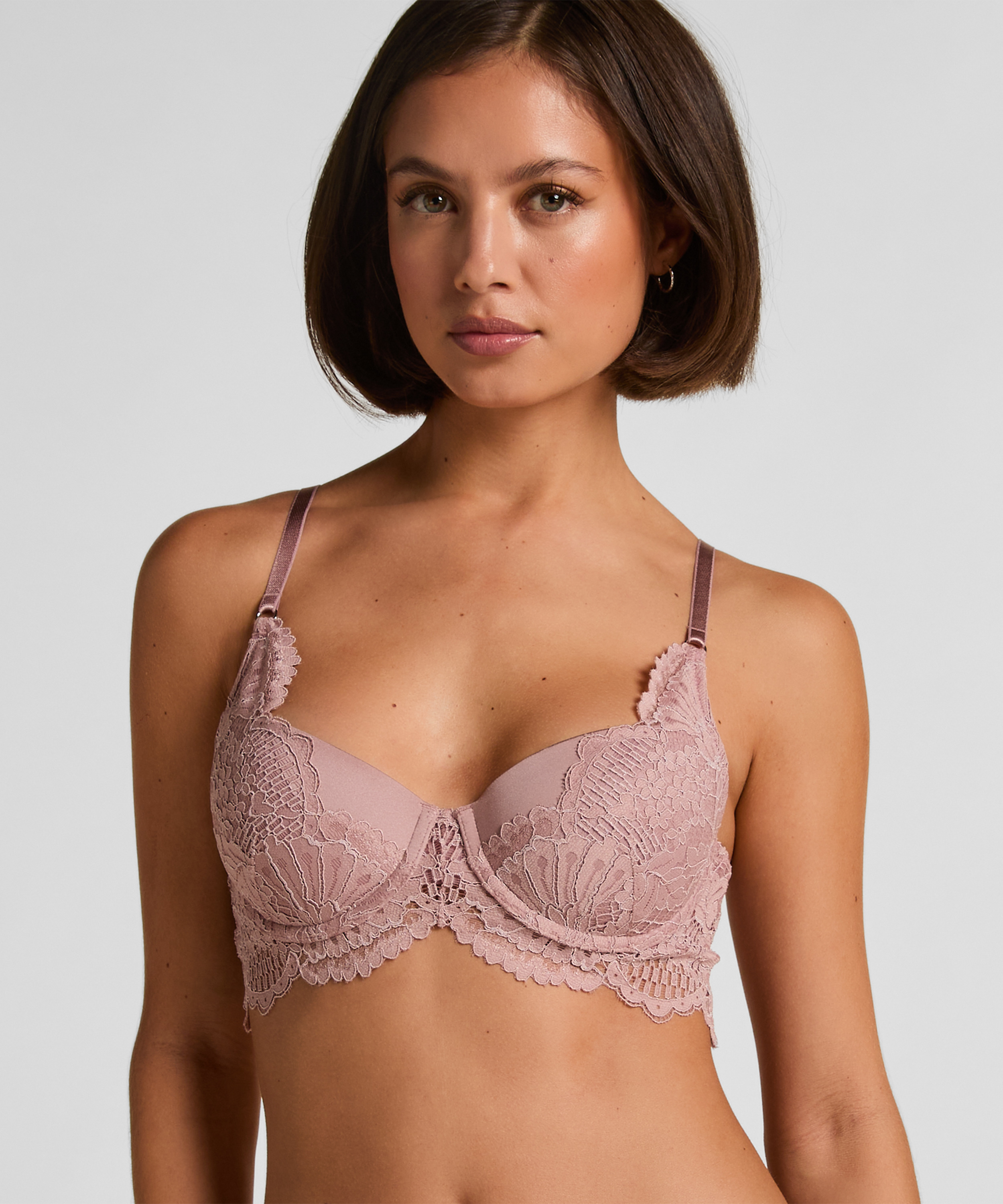 Essie Padded Underwired Longline Bra, Purple, main