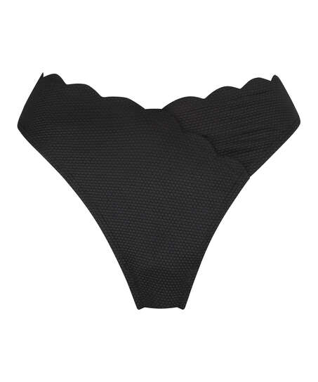 Scallop high-leg bikini bottoms, Black