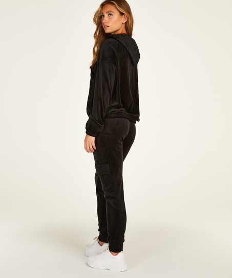 Velour hoodie jacket, Black