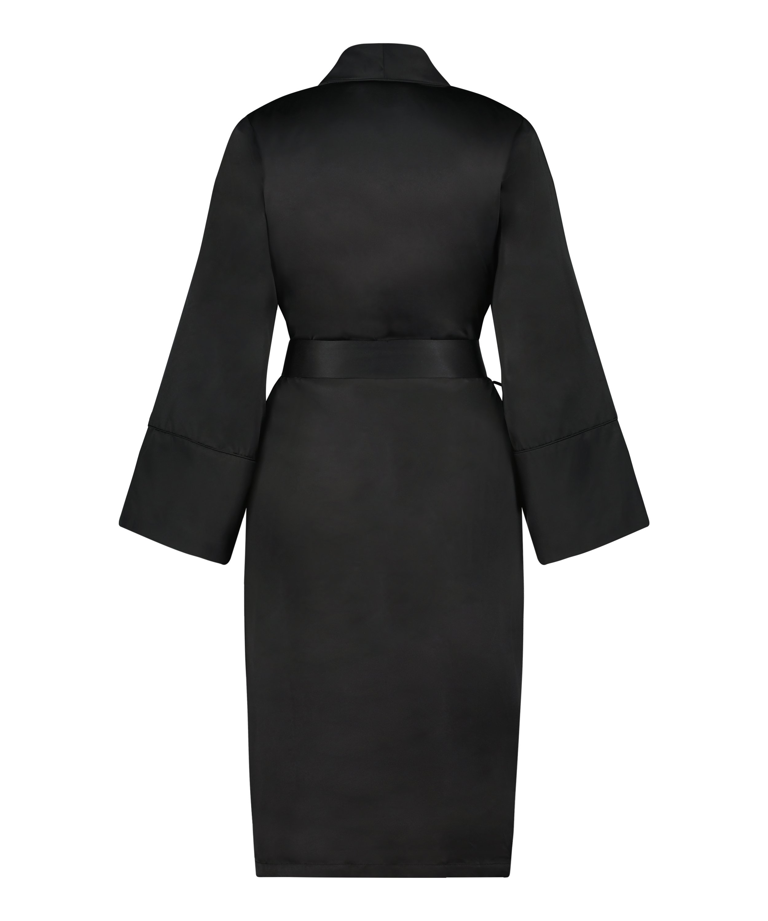 Satin Fleece Bathrobe, Black, main