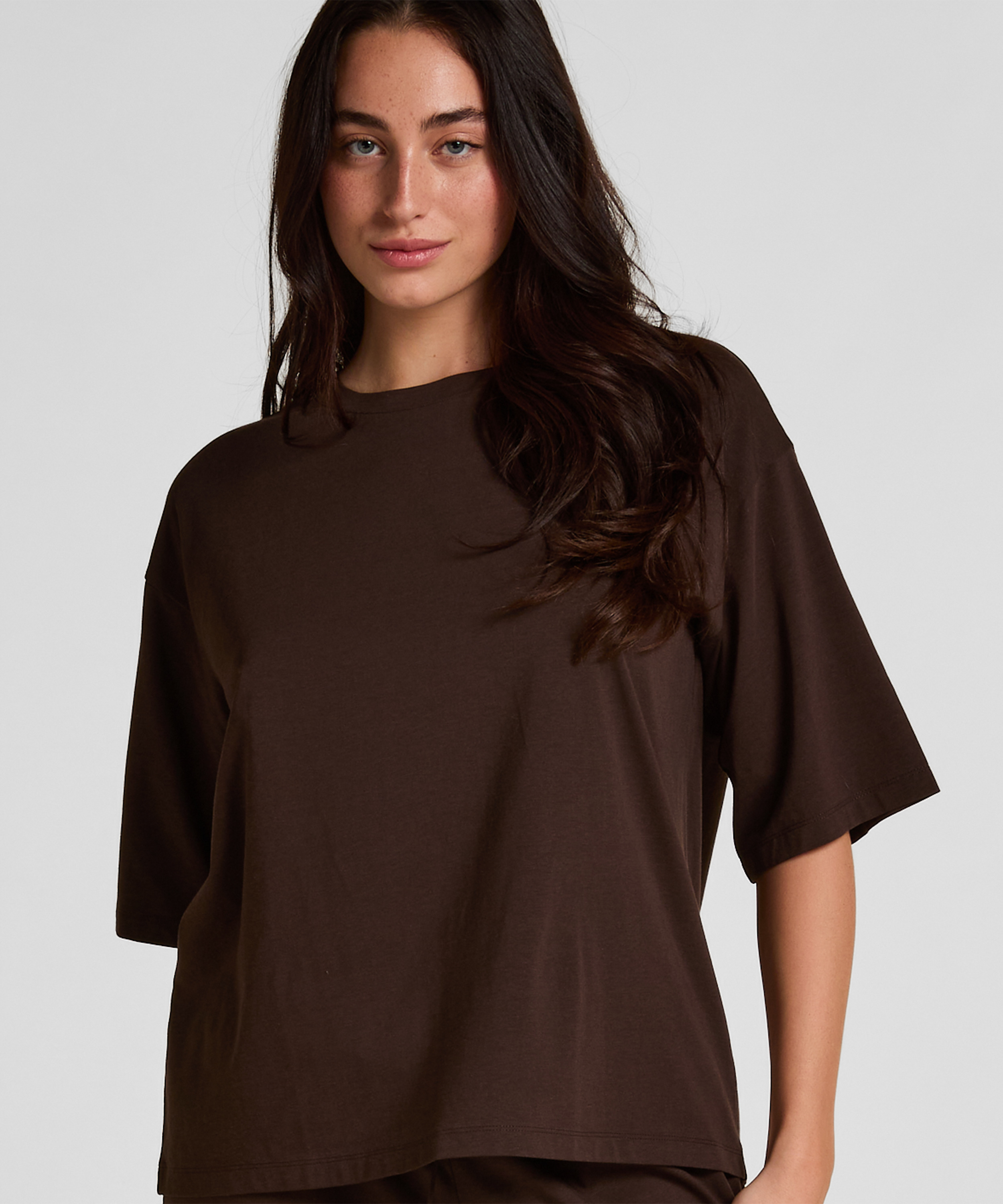 Pyjama Top Loose, Brown, main