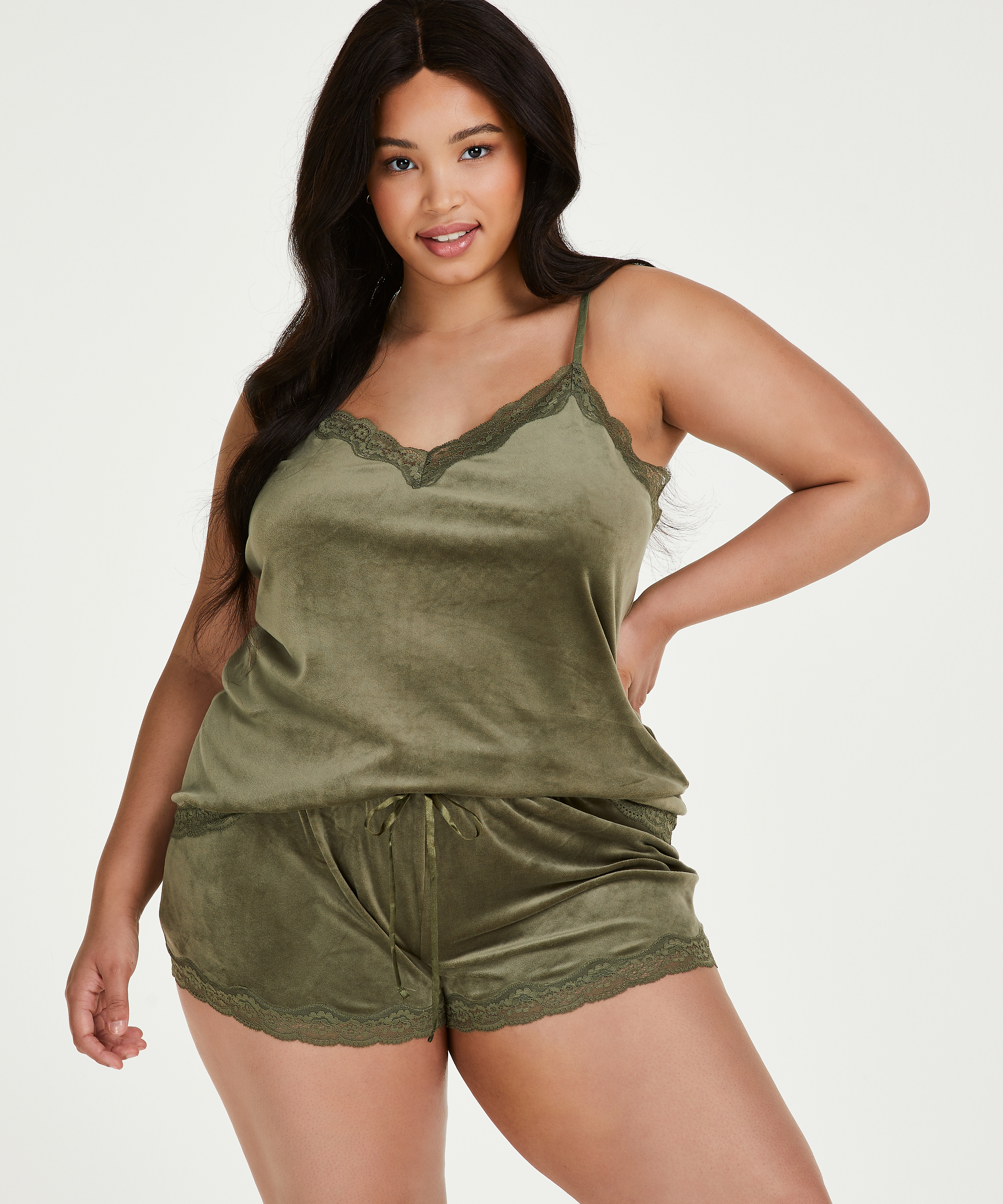 Velvet lace shorts, Green, main