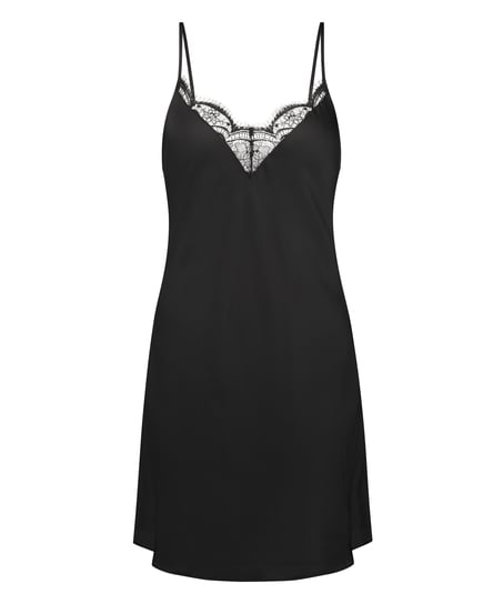 Satin Slip Dress, Black