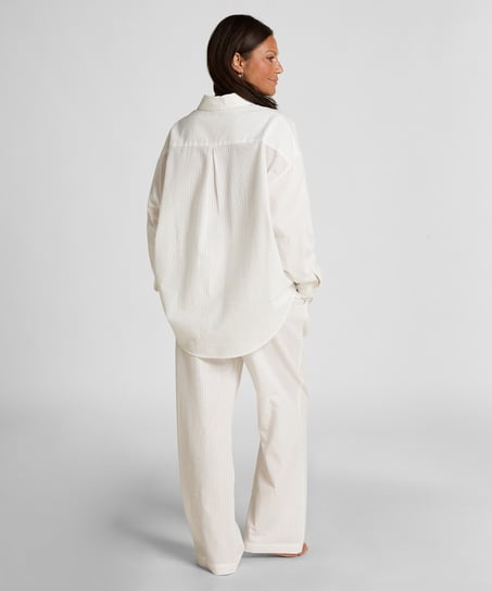 Seersucker Cotton Pyjama Pants, White
