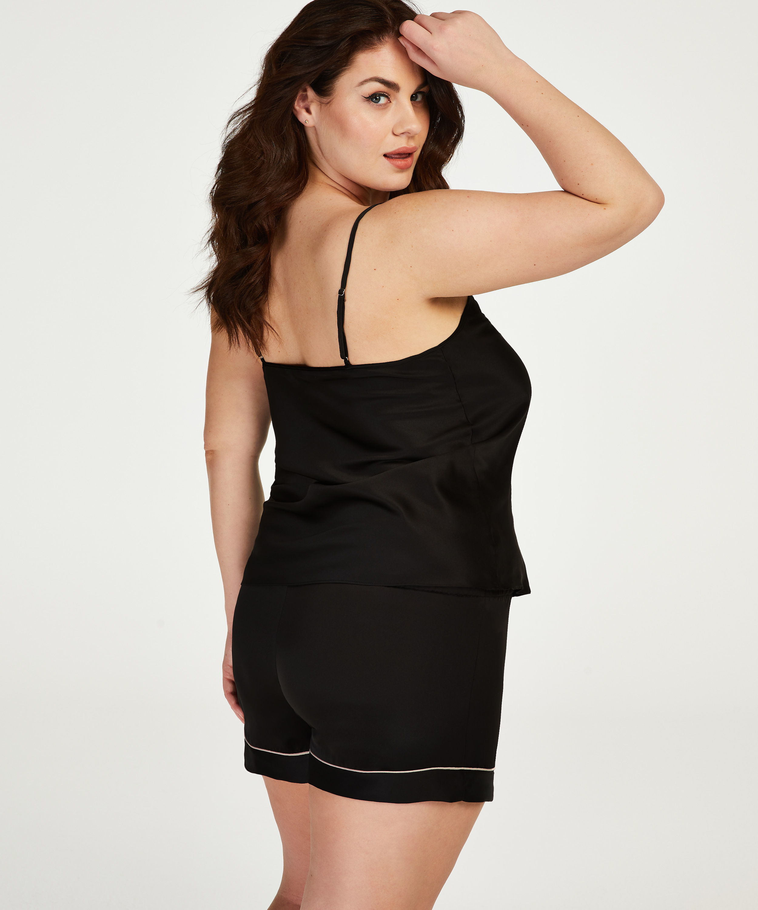 Satin Lace Pyjama Shorts, Black, main