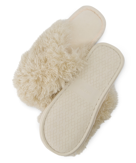 Fake Fur Slippers, Beige