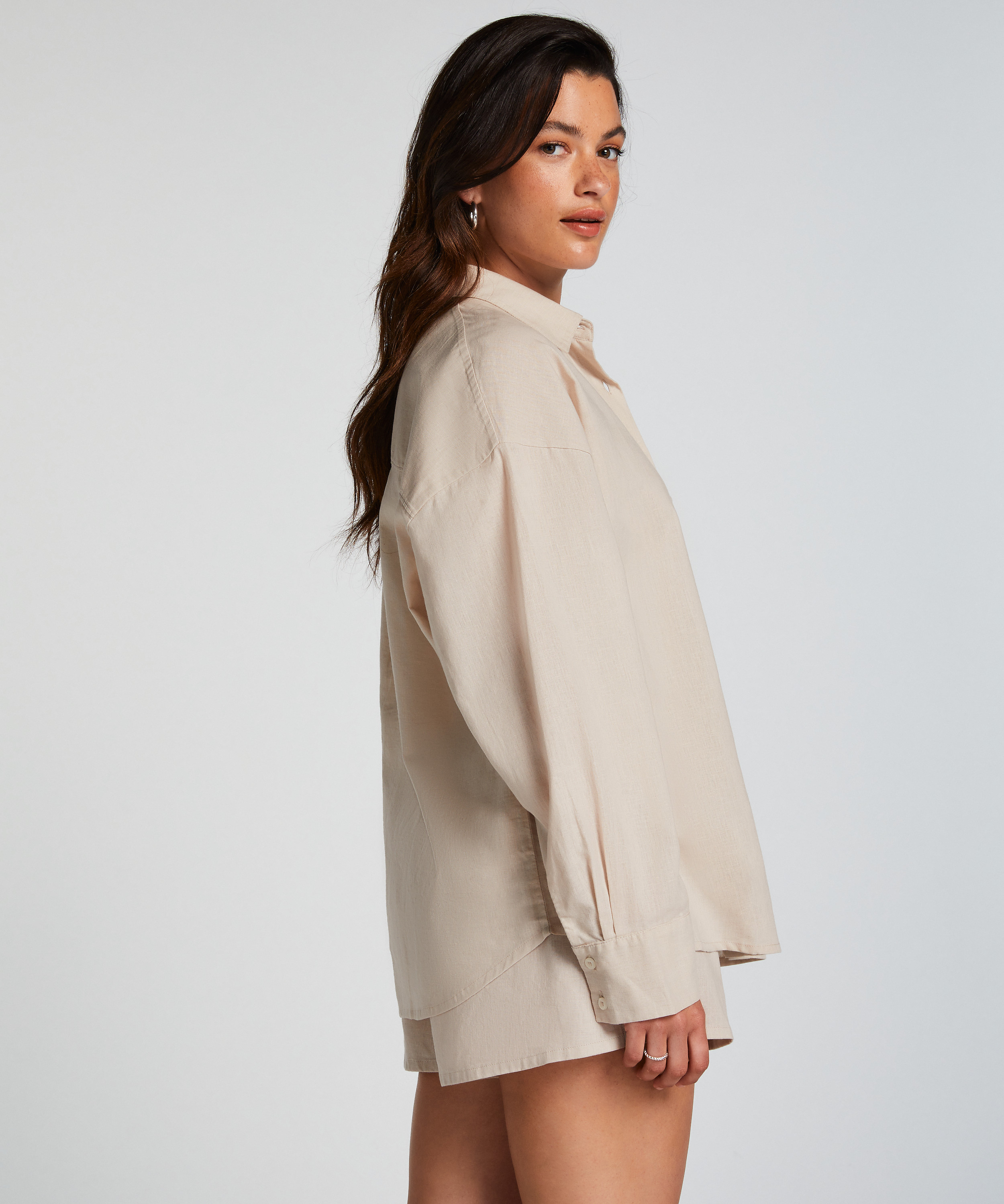 Linen Pyjama Top, Beige, main