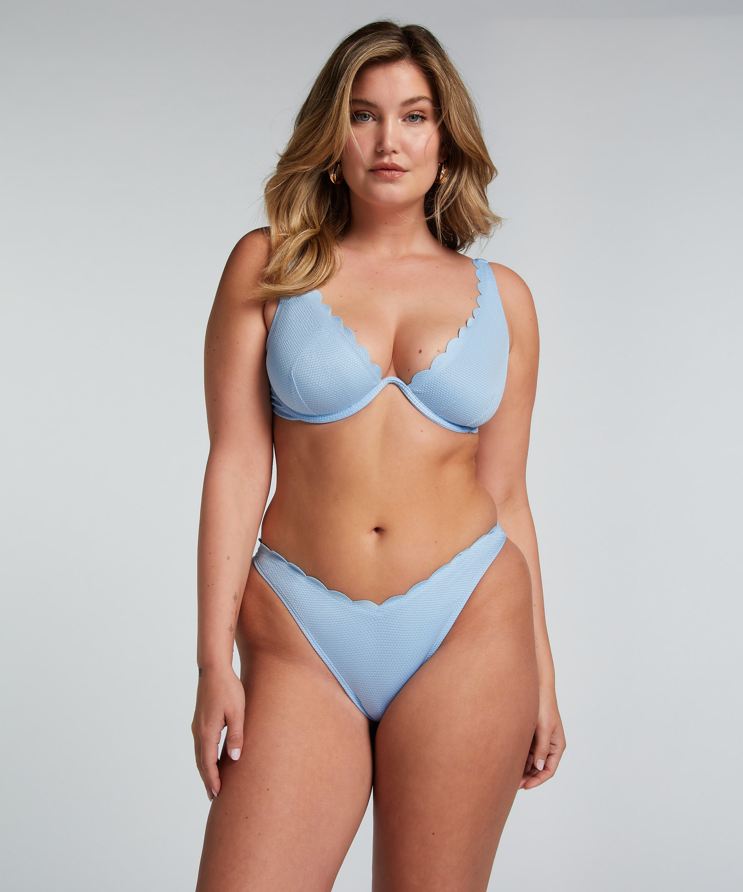 Scallop High-Leg Bikini Bottoms, Blue